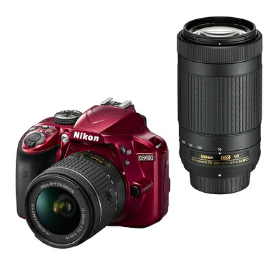 【中古】 Nikon デジタル一眼レフカメラ D3400 ダブルズームキット レッド D3400WZRD
