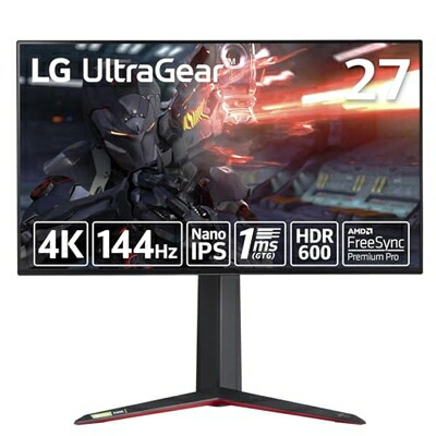 【中古】 LG ゲーミングモニター UltraGear 27GP95RP-B 27インチ/4K/Nano IPS/1ms(GTG)/144Hz/HDMI 2.1対応/G-SYNC Compatible,FreeSync Premium Pro/Vesa DisplayHDR600/DCI-P3 98%/HDMI×2,DisplayPort/ピボット,高さ調節対応/安心・無輝点