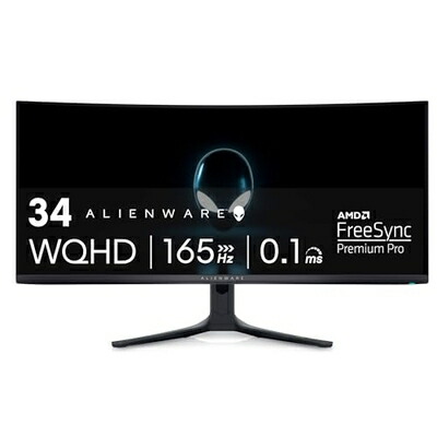 【中古】 Dell ALIENWARE 34インチ カーブ型 QD-OLED ゲーミングモニター - AW3423DWF、AlienFX照明システム、応答時間0.1ms、反射防止。