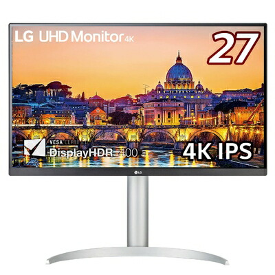 【中古】 LG モニター ディスプレイ 27UP650-W 27インチ/4K/IPS非光沢/DCI-P3 95%/DisplayHDR400/FreeSync/HDMI×2、DisplayPort/高さ調節、ピボット対応/安心・無輝点