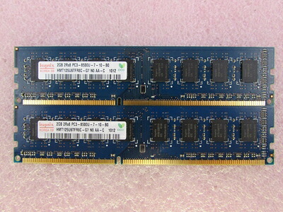 【中古】 ハイニックス HMT125U6TFR8C-G7 4GB (2GB x 2) PC3-8500U DDR3 1066 非ECC 非バッファ メモリーキット