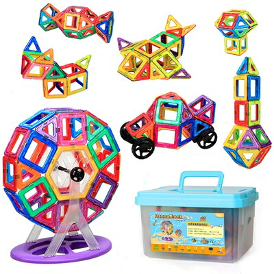 【中古】（新古品） HannaBlock マグネットブロック 磁石ブロック マグネットおもちゃ 磁石おもちゃ 知育玩具 子供 男の子 女の子 積み木 ブロック おもちゃ (100 Pcs)