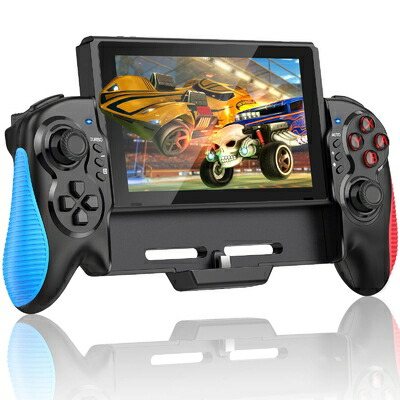 【中古】（新古品） 【有機elモデルに対応】スイッチ コントローラー 携帯モード専用コントローラー for Nintendo Switch グリップ コントローラージャイロセンサー搭載 振動 連射機能有線接続モード/コード不要/充電不要 ステイックキャップ Nintendo Switch/有機e