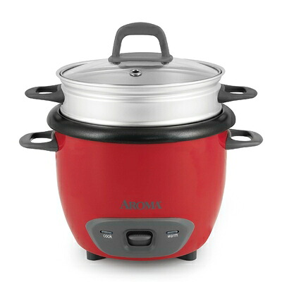 【中古】（新古品） 【並行輸入】Aroma 6-Cup (Cooked) Pot Style Rice Cooker and Food Steamer, Red　フードスチーマ