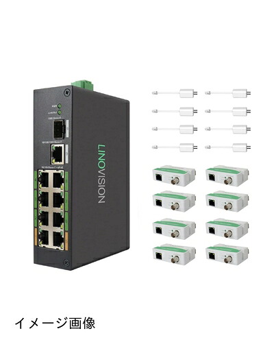 【新古品】 LINOVISION 産業用 8 ポート EOC & POE スイッチ、8個の EOC 送信機、同軸または UTP ケーブルを介した長距離 PoE、簡素化された配線、アナログ システムから IP 監視システムへのアップグレード