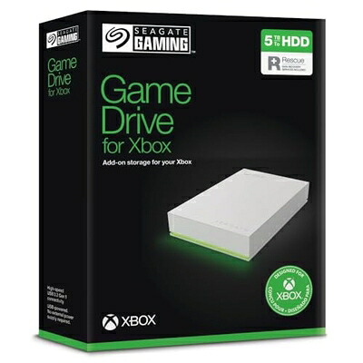 【新古品】 Seagate (シーゲイト) ゲームドライブ Xbox用 5TB 外付けハードドライブ ポータブル USB 3.2 Gen 1 ホワイト 緑色LEDバー内蔵 Xbox認証 間のレスキューサービス (STKX5000100)