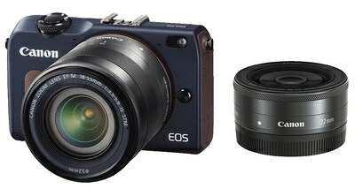 【中古】 Canon ミラーレス一眼カメラ EOS M2 ダブルレンズキット (ベイブルー) EF-M18-55mm F3.5-5.6 IS STM EF-M22mm F2 STM付属 EOSM2BL-WLK｜ベアホームズ