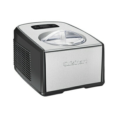 【中古】（新古品） Cuisinart ICE-100 1.5クオート クリームとジェラートメーカー 全自動小銃 商用品等のコンプレッサーとパドル2個付き添い人 10分間の保冷役立つこと 黒いこととステンレス鋼スチール写真