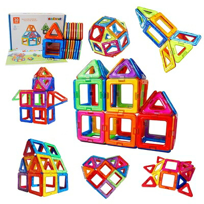 【中古】（新古品） MAGBLOCK 30ピース マグネットブロック 磁石ブロック マグネットおもちゃ 積み木 立体 知育玩具 小学生 男の子 女の子 子供 入園 保育園 贈り物 ギフト 誕生日 クリスマス プレゼント （日本語マニュアルを含む）