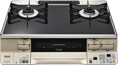 【中古】（新古品） リンナイ「LAKUCIE」 ココットプレート付 パールクリスタルトップ 左強火力 プロパンRTE65VACB-GL/LP ブラック/シャンパン｜ベアホームズ