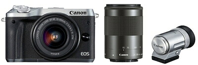 【中古】 Canon ミラーレス一眼カメラ EOS M6 ダブルズームEVFキット(シルバー) EF-M15-45mm/EF-M55-200mm 付属 EOSM6SL-WZEVFK