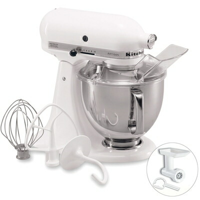 【中古】（新古品） 【国内定め事インポート品】 キッチンエイド(Kitchen Aid) 照明ランプミキサー KSM160+ボンネット粉砕機+教え込むこと用取りまかなう付き添い人(白いこと)