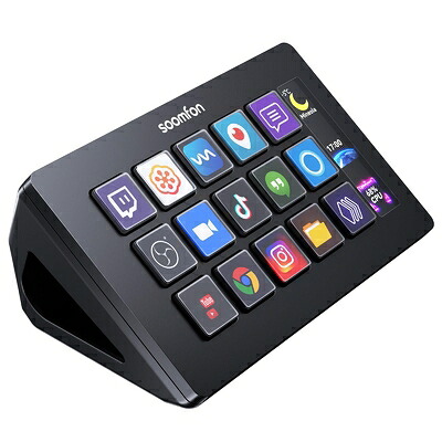 【中古】（新古品） Stream Controller - SOOMFON Stream Studio Control Deck 15手がかり取り合わせ 流れデック ライブコンテンツ仕立て上げる用の制御装置 持参者向けデバイス OBS/Twitch?/YouTube協同 Mac/マイコン相応う 黒