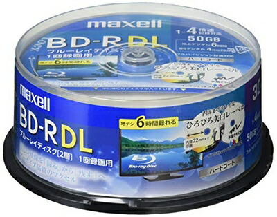 【中古】（新古品） maxell 録画用BD-R DL 2層 1回録画用 地上デジタル360分 BSデジタル260分 4倍速対応 IJP対応ホワイト(ワイド印刷) 30枚 スピンドルケース BRV50WPE.30SP