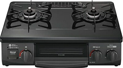 【中古】（新古品） リンナイ 屁っ放り速見表 ガスコンロ プロパンガスLPG用 幅約56珊 パールクリスタルトップ 片面焼き食べ物屋 右強火力 KG35NPBKR/LP パール黒いこと