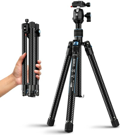 【中古】(新古品)SIRUIカーボンファイバー三脚、B-00Kパノラマ雲台付き、59.8インチコンパクト軽量トラベル三脚AT-125、クイックリリース逆折りたたみ脚、リバーシブルセンターポール、最大荷重22lbs - Traveler X-I|ベアホームズ