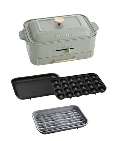 【中古】 BRUNO ブルーノ コンパクトグリルホットプレート 減煙 煙が出にくい 焼肉グリル 焼肉プレート おうち焼肉 平面プレート たこ焼きプレート 減煙グリルプレート グリーン BOE109-GR|ベアホームズ