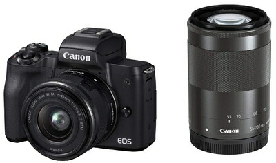 【中古】（新古品） Canon ミラーレス一眼カメラ EOS Kiss M ダブルズームキット ブラック EOSKISSMBK-WZK