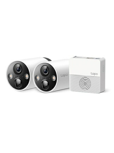 【中古】（新古品）TP-Link フルワイヤレス ネットワークカメラ 屋外カメラ ペットカメラ 防犯カメラ 2K QHD 照明 ライト 搭載 音声通話可能 ハブ搭載 メーカー1年 カメラｘ2+ハブ1セット IP65準拠 Tapo C420S2/A