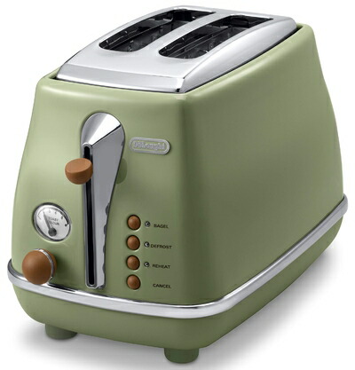 【中古】（新古品） De\u0027Longhi (デロンギ) ポップアップトースター アイコナ・ヴィンテージ CTOV2003J-GR 乾杯 食麺麭 片面焼き能力のある 4～10枚切り 焼き目自然調整6座標軸 埃よけ覆いかぶせる属する 飾り気の無いお取りつくろう [オリーブ緑であること] デロンギファミリー書きとどめるで3年