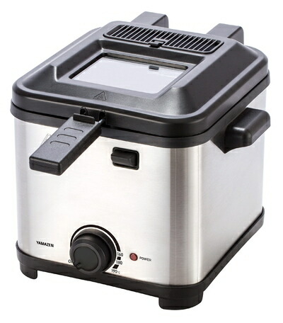 【中古】（新古品） [山善] 電気フライヤー 1.5L 家庭用 卓上 コンパクト ダイヤル式 温度調節 バスケット 蓋付き シルバー YAD-F801(S)