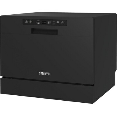 【中古】（新古品） SAMKYO 食洗機 工事不必要 大電気容量 食器洗いかわき切る機 身寄り用 2～5人用 31点 熱風送風かわき切る・オート明けっ広げかわき切る 食洗器 食器洗い濯ぎ機 お取りつくろう役立つこと 折りたたみ水井戸釣瓶付き添い人T60 黒いこと