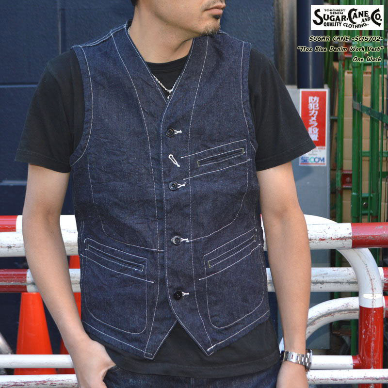 東洋エンタープライズSUGAR CANE"SC15702"11oz. BLUE DENIM WORK VEST11オンス ブルーデニム ワーク ベスト[アウター]｜ベアーズ