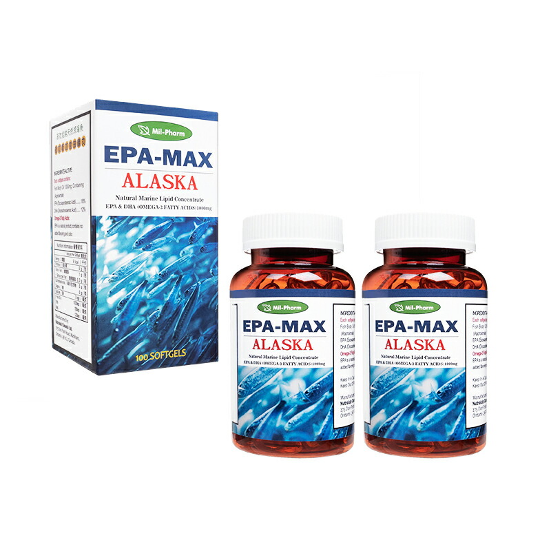 EPAMAXアラスカフィッシュオイル 1000mg 100錠 2本DHA EPA オメガ3脂肪酸 ヤマト国際便発送 海外通販 正規品 日時指定不可