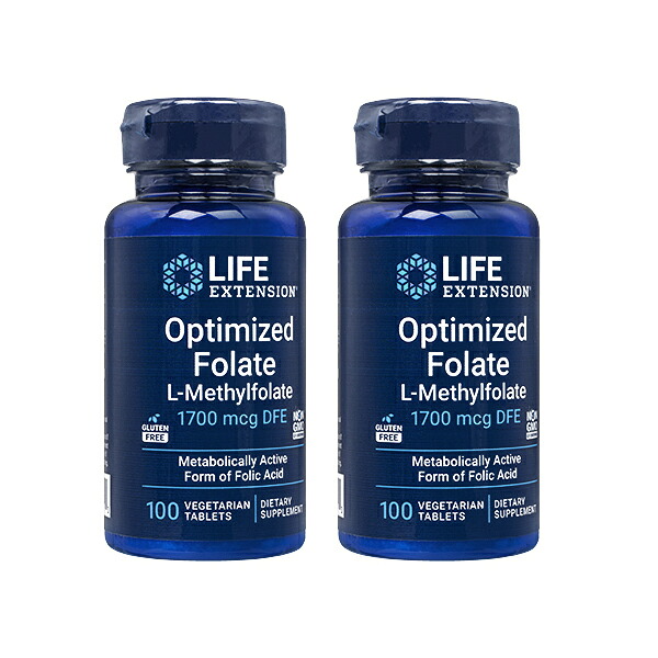 2本 ライフエクステンション 葉酸サプリ オプティマイズド フォレート 1700mcg 100錠 Life Extension Optimized Folate LE 国際郵便書留発送 海外通販 正規品 日時指定不可