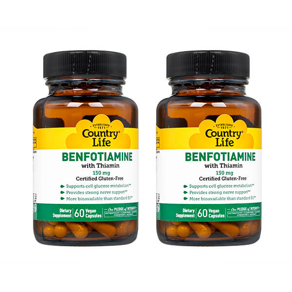 ベンフォチアミンウィズチアミン 150mg 60錠 2本 CountryLife Benfotiamine with Thiamin 国際郵便書留発送 海外通販 正規品 日時指定不可