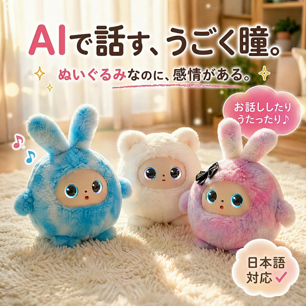 AI うさぎ ぬいぐるみ しゃべる 動く 知育玩具 生成AI搭載 ChatGPT対応 英語 日本語 11言語 音声認識 会話 ロボット おもちゃ 子供 3歳 4歳 5歳 6歳 誕生日 プレゼント 女の子 男の子 次世代AIペット |Beautev