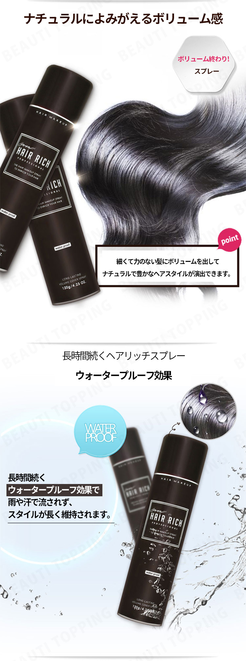 Hair Rich 増毛スプレー 薄毛対策 1g 全2色 ヘアライン 白髪隠し 白髪染め ヘアリーチ 微粉末増毛スプレー 薄毛