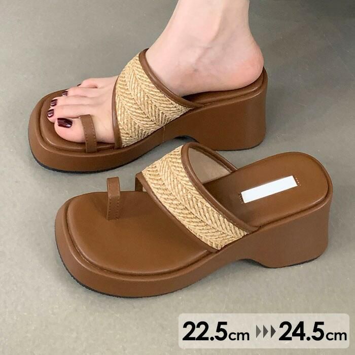 サンダル レディース 厚底 トング トングサンダル 厚底サンダル 可愛い 小さいサイズ 22.5 23.0 23.5 24.0 24.5 ヒール7cm スクエアトゥ ブラウン ミュール 春 夏 オシャレ アジアン エスニック カジュアル つっかけ ストーム ベルト 靴 4,369円