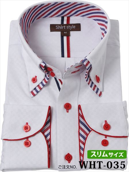 楽天市場 ワイシャツ ボタンダウン おしゃれ 長袖 Yシャツ ボタンダウン ドレスシャツ クールビズ スリム 白 赤 青 トリコロール メンズ 安い ボタンダウンシャツ ビジネス シャツ ドゥエボットーニ カッターシャツ メンズシャツ 制服 2枚襟 二重襟 派手 柄 イージーケア