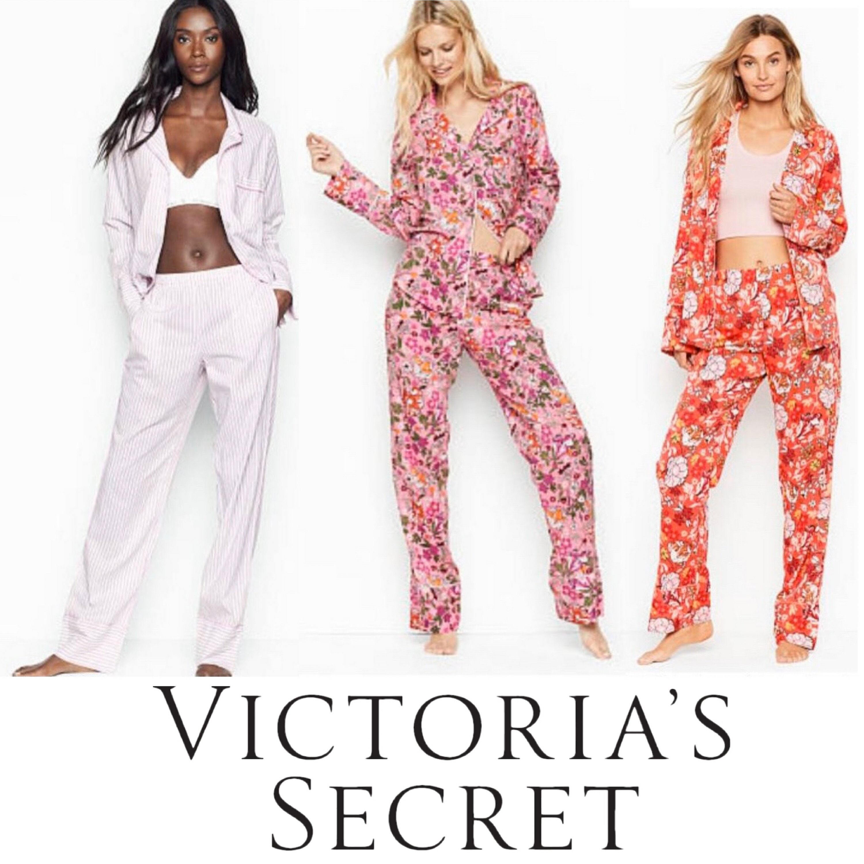 楽天市場 ヴィクトリアシークレット パジャマ 長袖 Victoria S Secret 3色展開 花柄 ナイトウェア フラワー ストライプ ピンク オレンジ エステ 美容商材ビューティハーズ