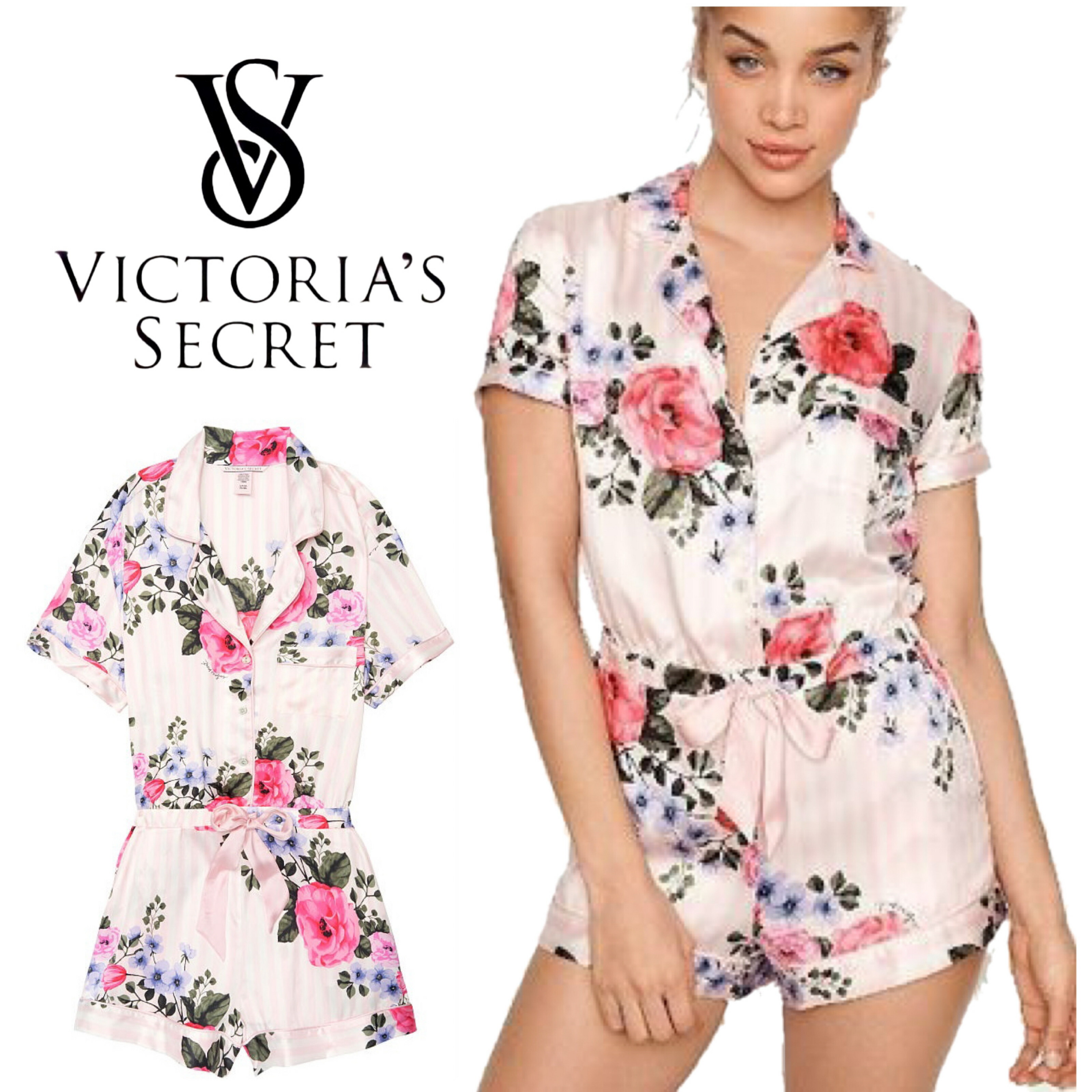 楽天市場 ヴィクトリアシークレット オールインワン 半袖 花柄 レディース Victoria S Secret ロンパース パジャマ ヴィクシー ビクシー ルームウェア かわいい ボーダー インポート ブランド ラウンジウェア クリスマス ギフト プレゼント 海外 エステ 美容商材