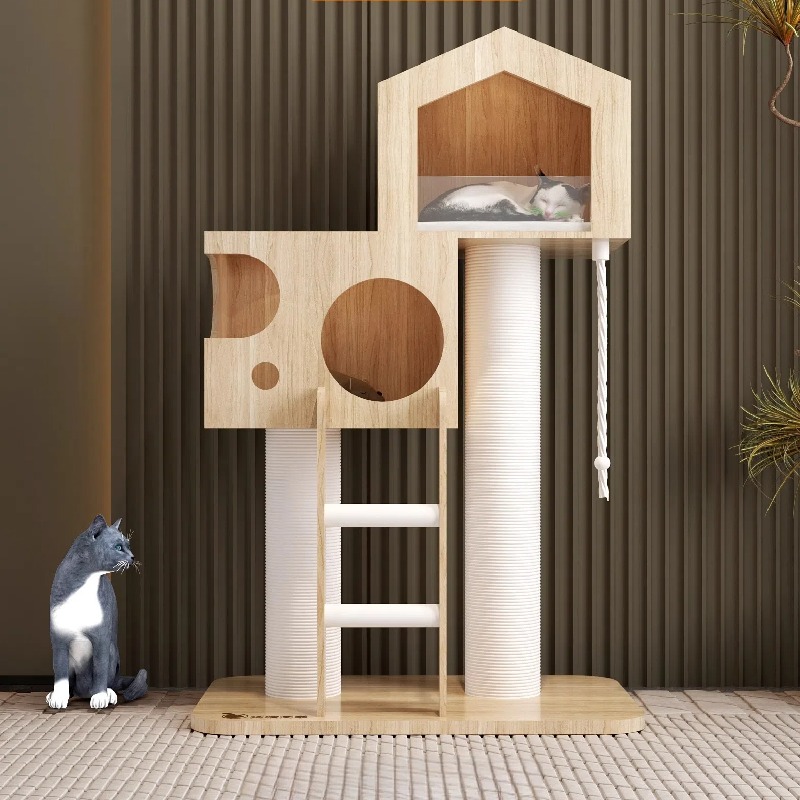 最大限度2050円 \u0026P5倍！ 生まれながら木製 キャットタワー アクリル樹脂2段棲み家付き添い人 爪とぎ極点一体型 省空白文字腹積もり 大型猫相応う 今めかしい 室内装飾 猫用 キャットタワー 猫の臥榻 爪研ぎ