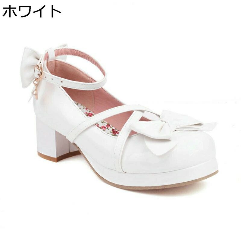 気が大きい大きさ パンプス ロリータ靴 小母さん エナメル 厚底 リポン 御内儀 5コマーシャル踵 スピード競技引きあげる ラウンドトゥ 茶話会 姫系 チャンキーヒール クロスストラップ お手伝いさん靴 シュロの葉 定番
