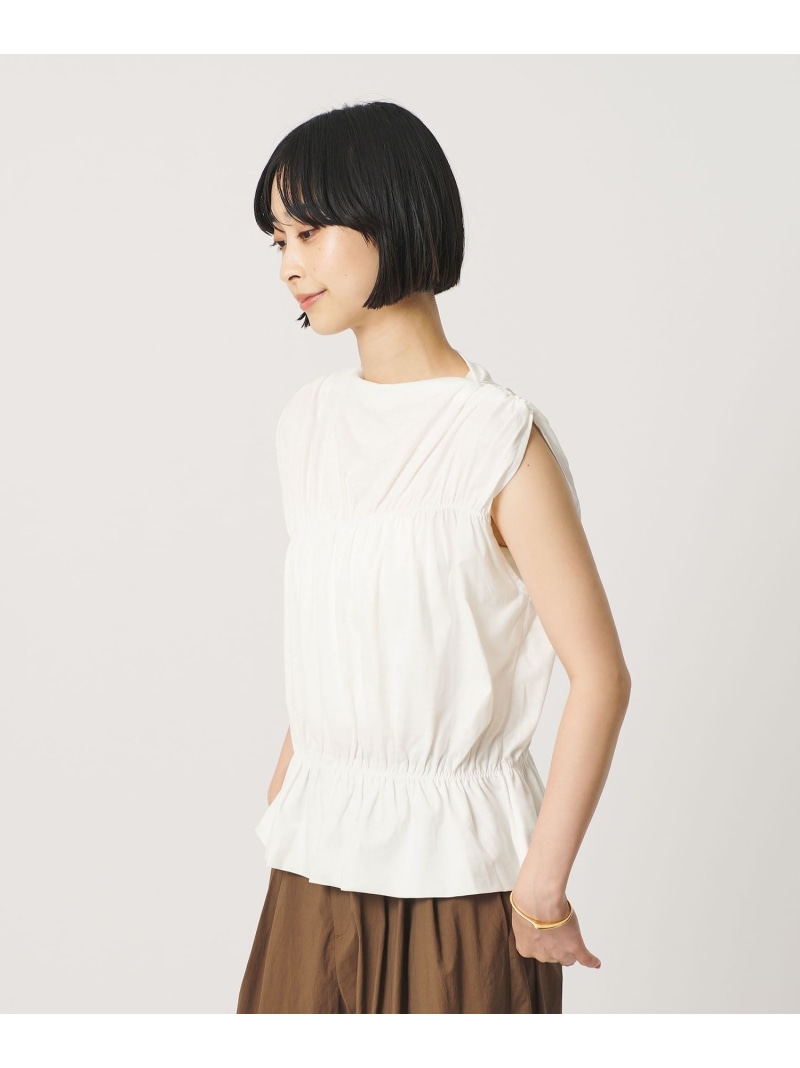 【WEB制限事項 Wardrobe DAILY MINIMAL】シャーリング ノースリーブトップス BEAUTY\u0026YOUTH UNITED ARROWS もの言う花＆若い衆 ユナイテッドアローズ トップス カットソー・プルオーバー 白いこと 黄色 薄墨色【貨物輸送無料】[ Fashion]