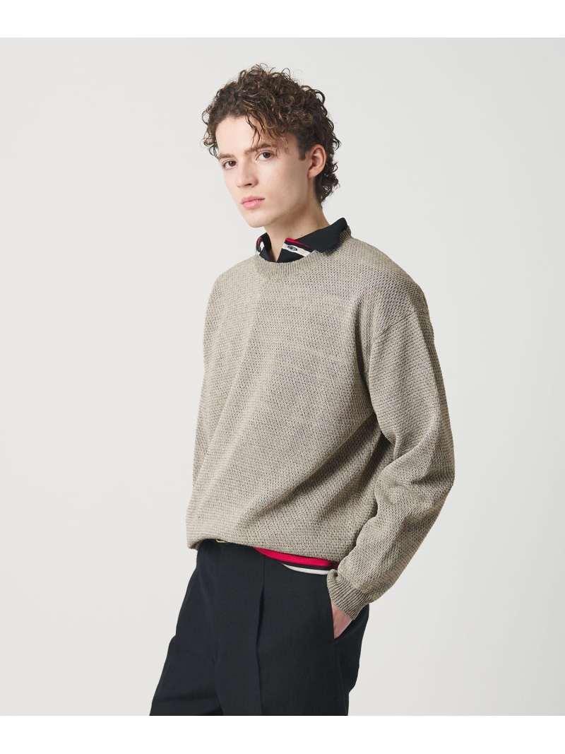 リネンブレンド メランジ クルーネック ニット ウォッシャブル BEAUTY&YOUTH UNITED ARROWS ビューティー＆ユース　ユナイテッドアローズ トップス ニット ベージュ グレー【送料無料】[ Fashion]