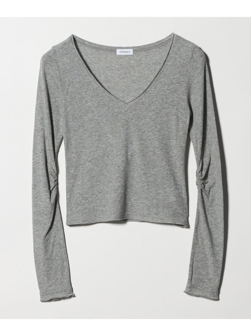 【SALE／10%OFF】＜ATTISESSION＞Vのど首 ロング衣袂 トップス ATTISESSION もの言う花＆若い者 ユナイテッドアローズ トップス カットソー・ティーシャツ 米国海軍 薄墨色 白いこと【RBA_E】【貨物輸送無料】[ Fashion]