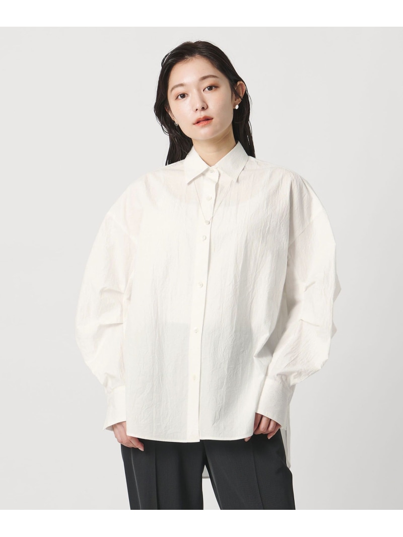 ＜MARW UNITED ARROWS＞ワッシャー バルーンスリーブ シャツ MARW UNITED ARROWS ビューティー＆ユース ユナイテッドアローズ トップス シャツ・ブラウス ネイビー ホワイト【送料無料】[ Fashion]