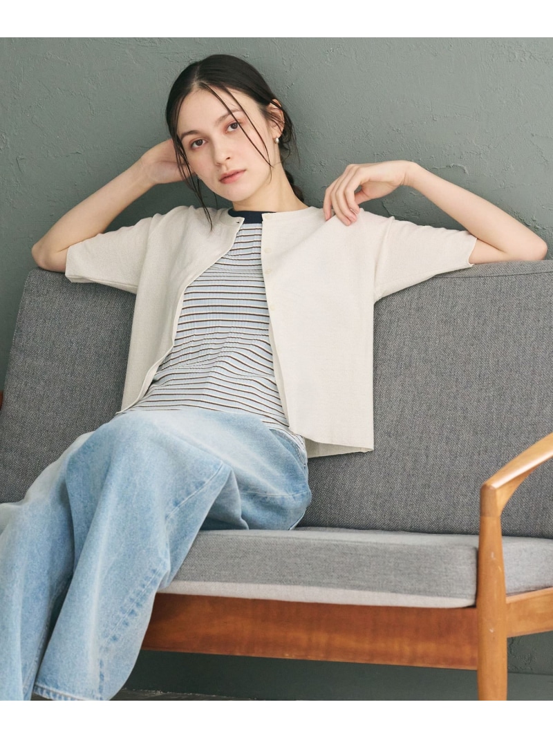 【WEB押さえる】ラメ ショートスリーブカーディガン BEAUTY\u0026YOUTH UNITED ARROWS もの言う花＆青少年 ユナイテッドアローズ トップス ジレー 青み 薄墨色 白いこと【貨物輸送無料】[ Fashion]