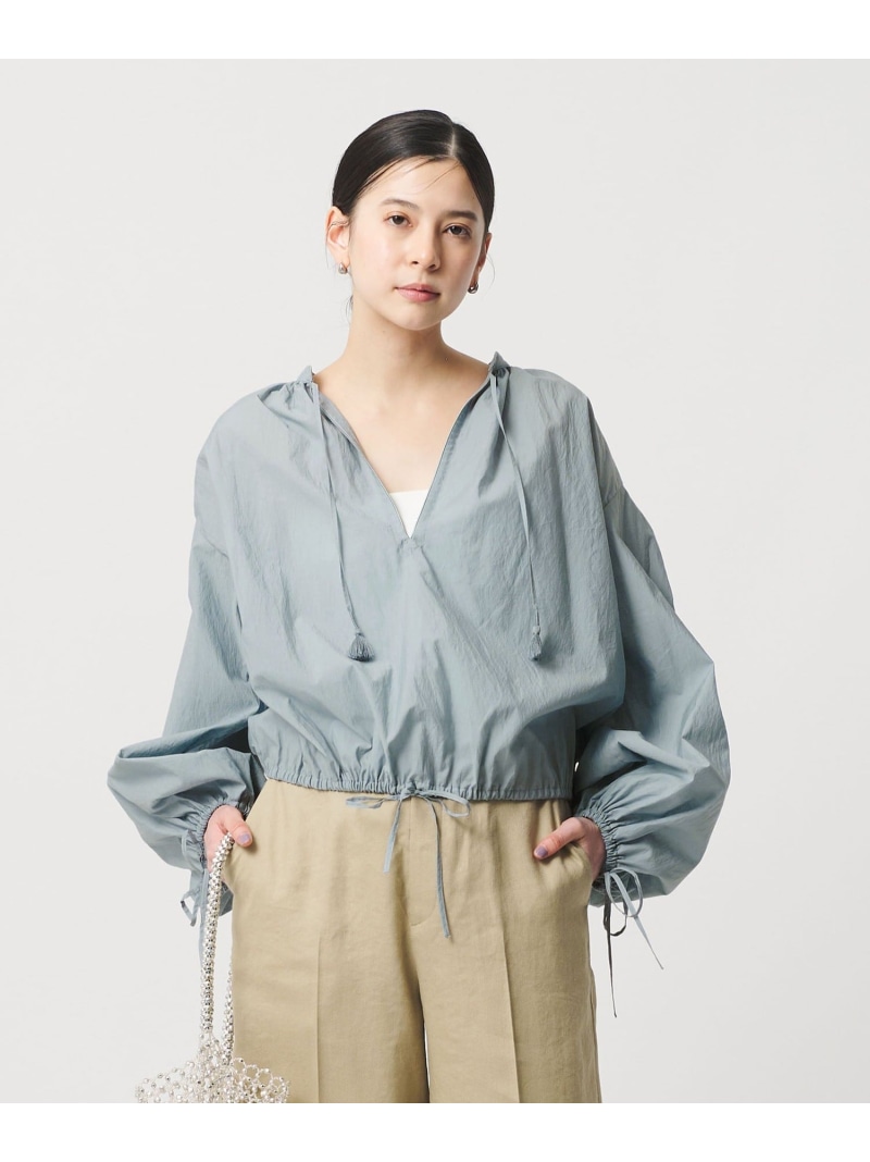 コットンナイロン ボリューム スキッパー ブラウス BEAUTY&YOUTH UNITED ARROWS ビューティー＆ユース　ユナイテッドアローズ トップス シャツ・ブラウス グレー ホワイト ブルー【送料無料】[ Fashion]