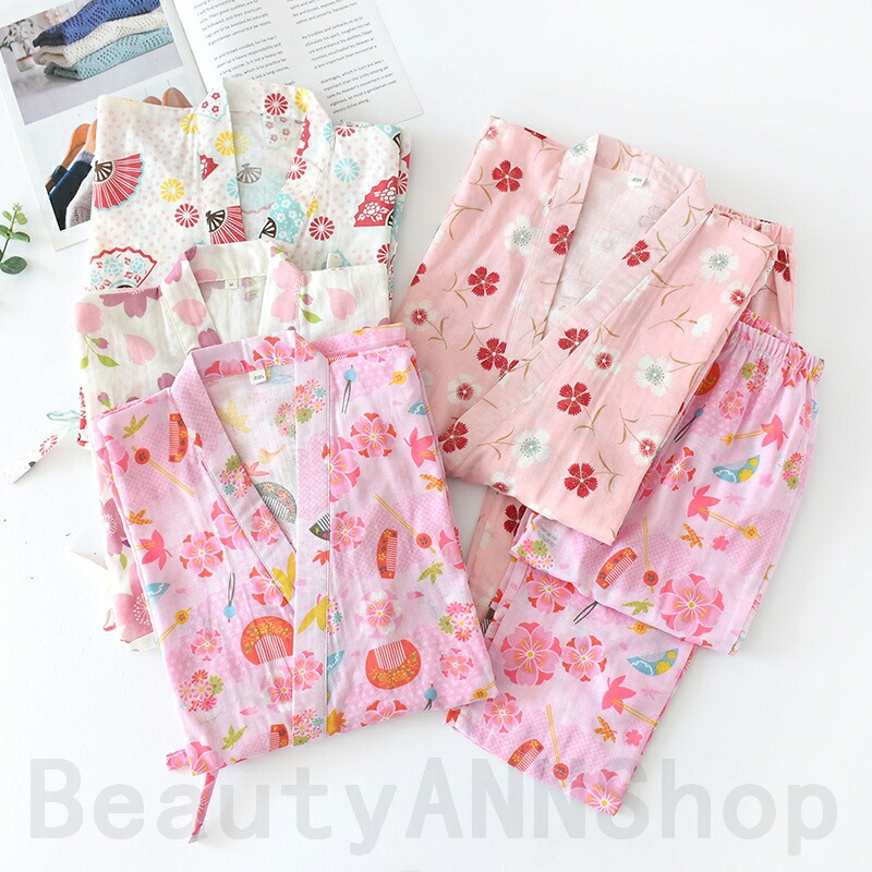 甚平 レディース 浴衣セット 涼しい お部屋着 夏 可愛い 綿100 桜柄 半袖 ルームウェア 上下セット 前開き パジャマ 薄手 花柄 ピンク