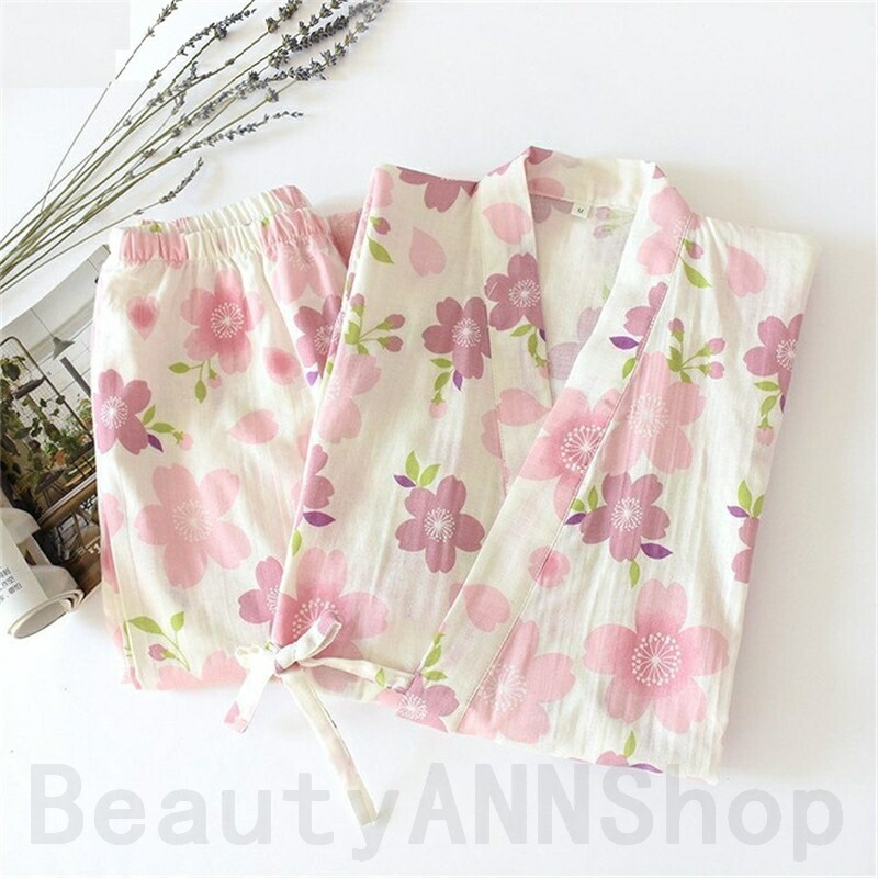 甚平 レディース 浴衣セット 涼しい お部屋着 夏 可愛い 綿100 桜柄 半袖 ルームウェア 上下セット 前開き パジャマ 薄手 花柄 ピンク