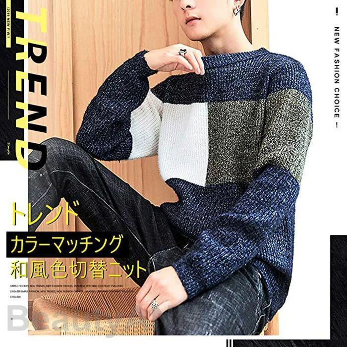 ニット セーター メンズ 厚手 防寒 カラーマッチング クルーネック カジュアル おおきいサイズ 冬服 メンズ 秋 冬 春 秋冬 人気 保温 快適 プレゼント ギフト 春 春服 春物｜BeautyANNShop 11,619円