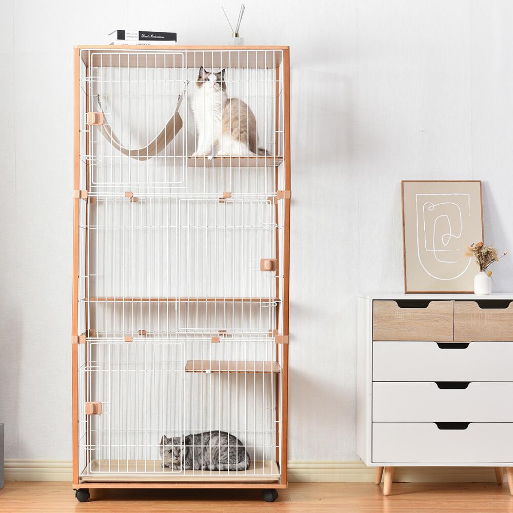 楽天市場】猫 ケージ キャットケージ 3段 木製フレーム ハンモック付