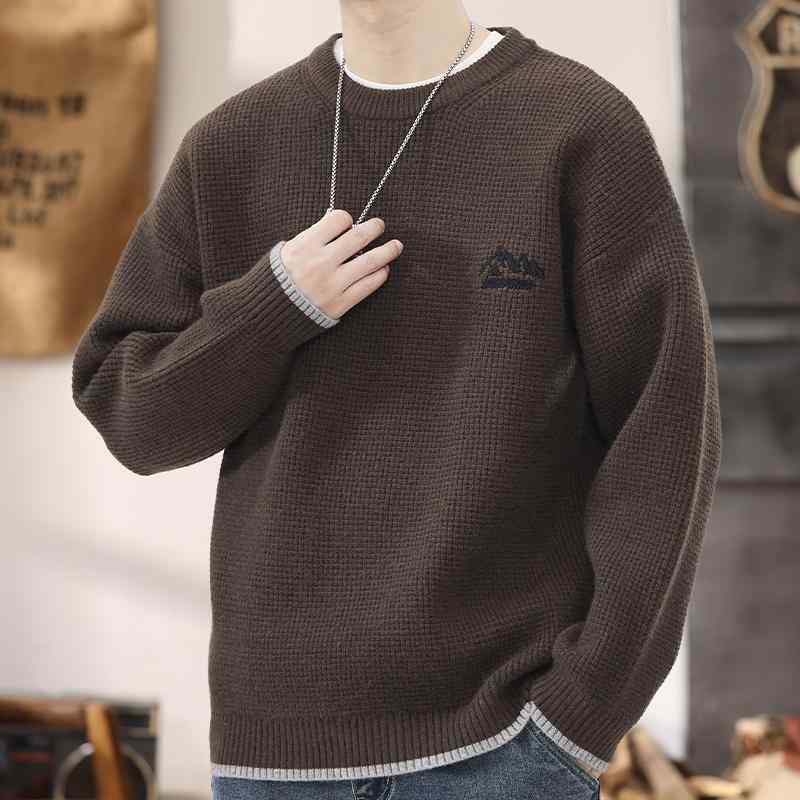 秋冬 コーデ メンズ 服 シンプル ファッション オシャレ 大人 かっこいい 大きいサイズ ストリート 紳士服 茶 セーター 長袖 ラウンドネック バケー バカンス シャツ スウェットシャツ｜BeautyANNShop