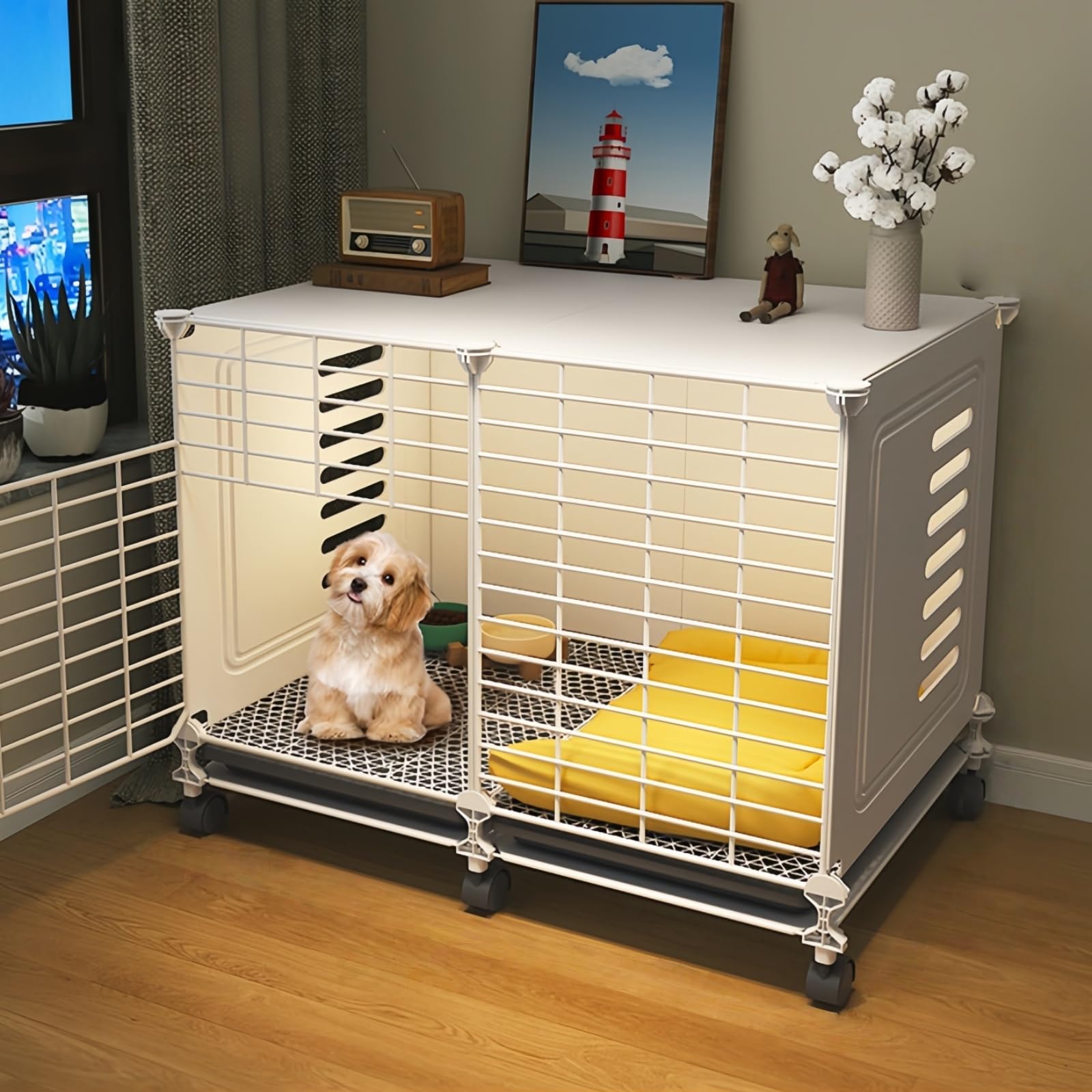 犬ケージ ペットサークル ベーシック ペットケージ ペットハウス トレイ付きでお手入れ簡単 大容量 簡単な組み立て ペットゲージ 屋根と車輪付き 小型犬用ゲージ サークル 犬